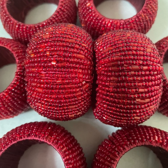 EUC Colorful Red Beaded Napkin Rings | Set of 8 - Picture 2 of 3